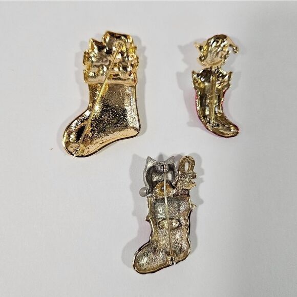 Lot of Three Vintage Cat Kitten Enameled Signed Christmas Holiday Pins Brooches - Picture 5 of 10